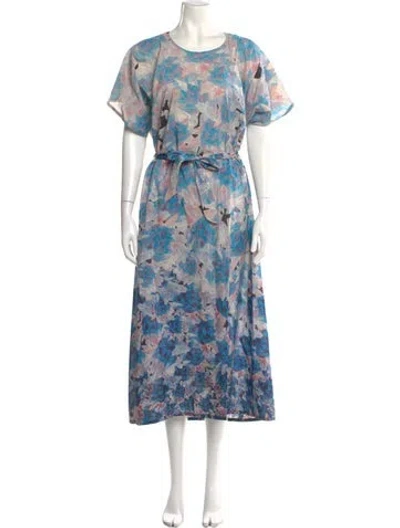 Pre-owned Anntian Floral Print Long Dress In Blue