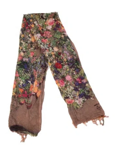 Pre-owned Anntian Floral Print Scarf In Brown