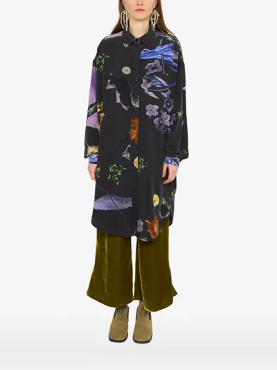 Anntian Floral-print Silk Shirt In Purple
