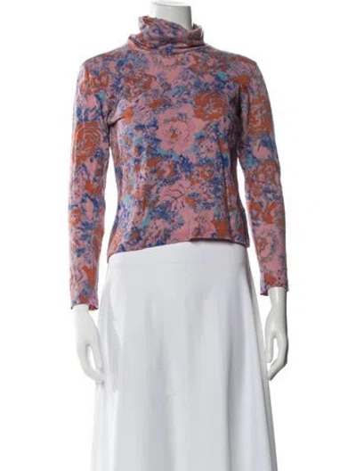Pre-owned Anntian Floral Print Turtleneck Top In Multi
