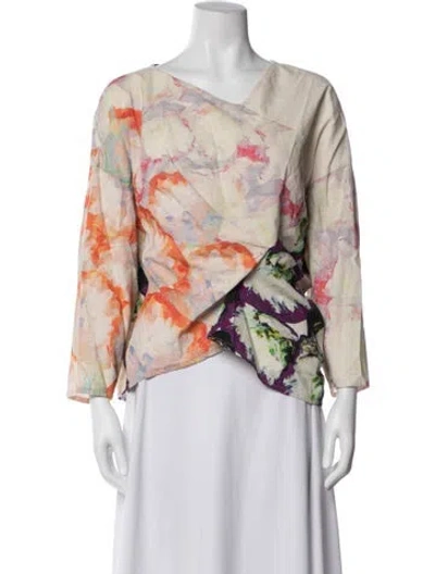 Pre-owned Anntian Floral Print V-neck Top In Multicolor