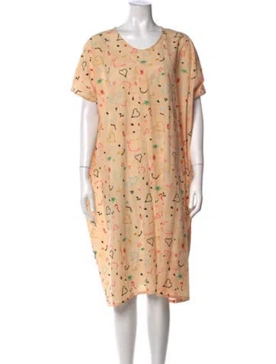 Pre-owned Anntian Graphic Print Knee-length Dress In Neutrals