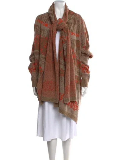 Pre-owned Anntian Patterned Open Front Sweater In Brown