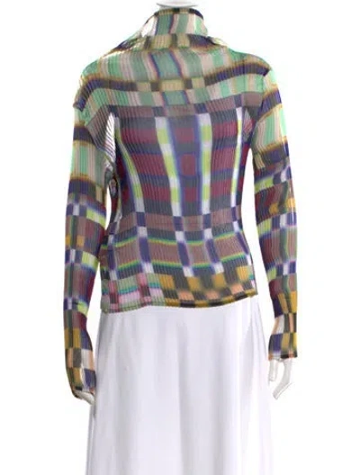 Pre-owned Anntian Plaid Print Mock Neck Top In Multi