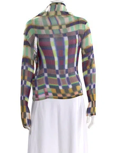 Pre-owned Anntian Plaid Print Mock Neck Top In Multicolor