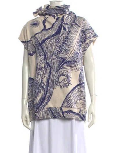 Pre-owned Anntian Printed Cowl Neck Top In Neutral
