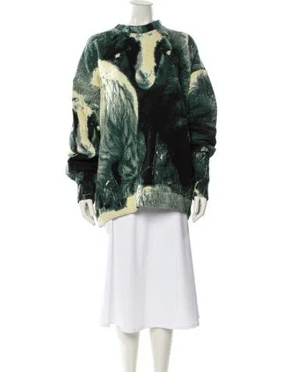 Pre-owned Anntian Printed Crew Neck Sweatshirt In Green