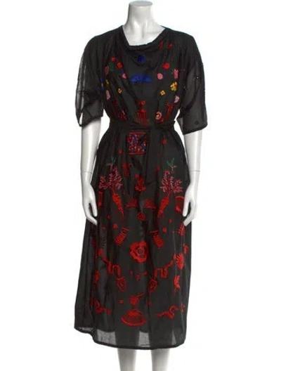 Pre-owned Anntian Printed Midi Length Dress In Black
