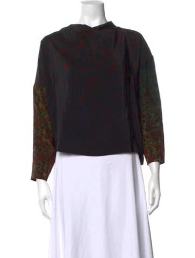 Pre-owned Anntian Silk Floral Print Top In Black