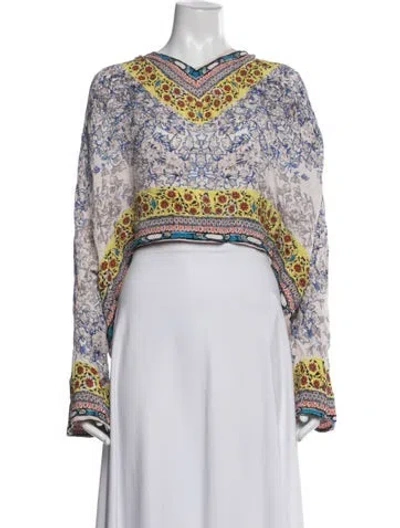 Pre-owned Anntian Silk Floral Print Top In Blue