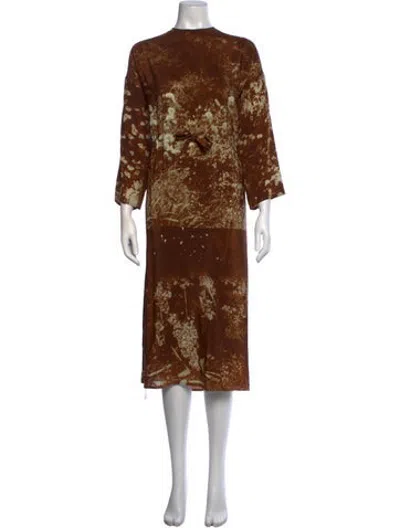 Pre-owned Anntian Silk Midi Length Dress In Brown
