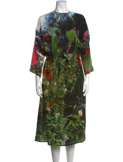 Pre-owned Anntian Silk Midi Length Dress In Green