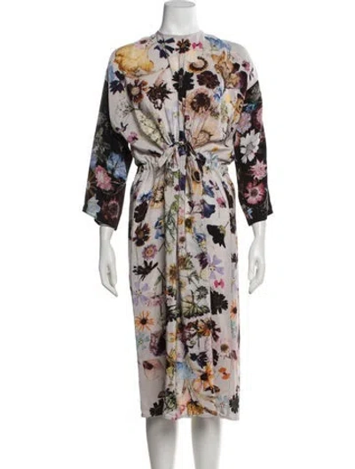Pre-owned Anntian Silk Midi Length Dress In Grey