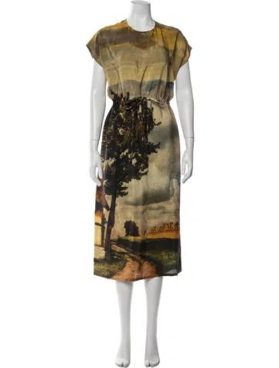 Pre-owned Anntian Silk Midi Length Dress In Multi