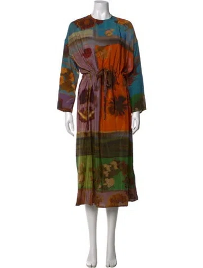 Pre-owned Anntian Silk Midi Length Dress In Multi