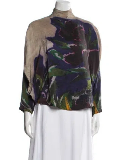 Pre-owned Anntian Silk Printed Top In Blue