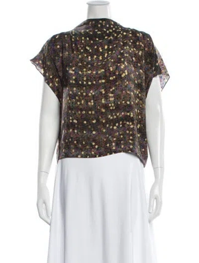 Pre-owned Anntian Silk Printed Top In Green