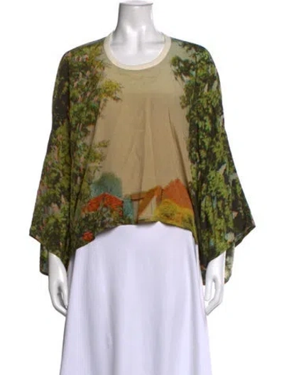 Pre-owned Anntian Silk Printed Top In Green