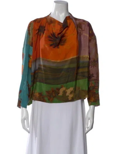 Pre-owned Anntian Silk Printed Top In Multi