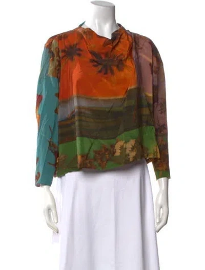 Pre-owned Anntian Silk Printed Top In Multicolor