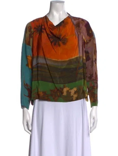 Pre-owned Anntian Silk Printed Top In Multicolor