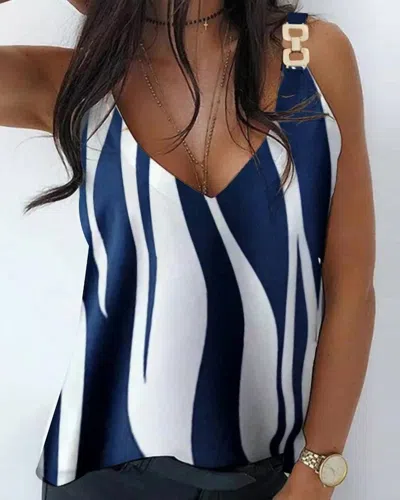 Annva Fashion Candice Patterned Metal Detail Tank In Navy/white In Blue