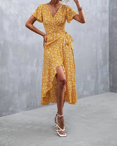 Annva Fashion Midi Wrap Dress In Yellow