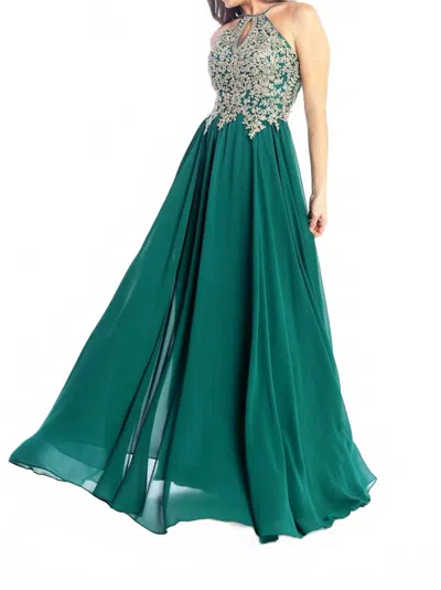 Anny Lee Chiffon Ballgown In Emerald In Green