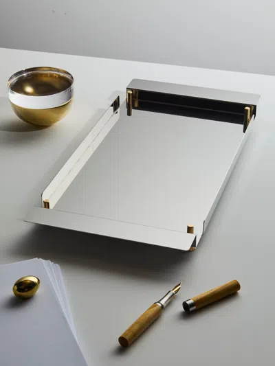 Anobjct Alto Stainless Steel And Brass Stackable Paper Tray (19in/48.5cm) In Silver