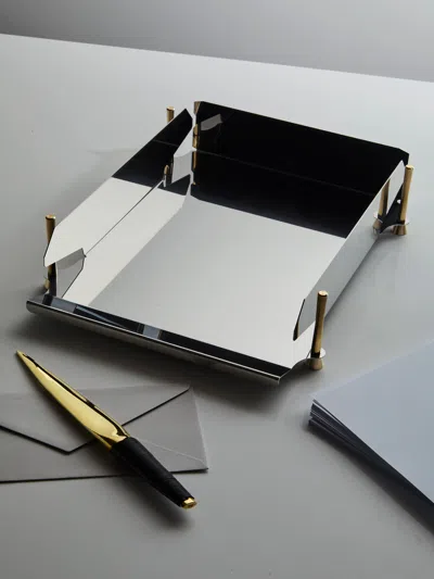 Anobjct Lyra Stainless Steel And Brass Stackable Paper Tray (14in/36cm) In Multi