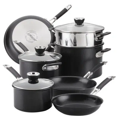 Anolon 10pc Smart Stack Hard Anodized Cookware Set In Black