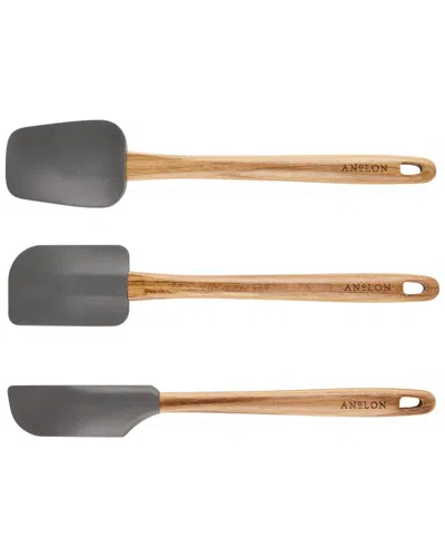 Anolon 3pc Teak & Silicone Spatula Set In Brown