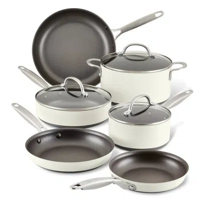 Anolon Achieve 9-piece Hard Anodized Nonstick Cookware Pots And Pans Set, Cream