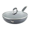 Anolon Advanced Hard Anodized 12" Deep Frying Pan With Lid And Helper Handle In Gray