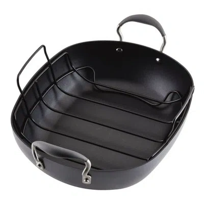 Anolon Advanced Hard Anodized Nonstick Roaster / Roasting Pan With Rack In Stainless Steel;black;moonstone