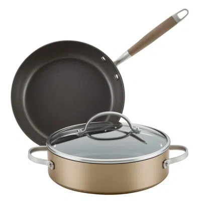 Anolon Advanced Home Hard Anodized Nonstick Cookware Set, Includes 3 -quart Sauteuse With Lid And 9.5-inch  In Bronze