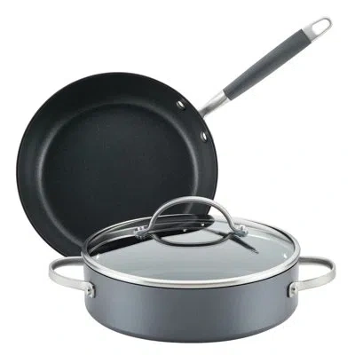 Anolon Advanced Home Hard Anodized Nonstick Cookware Set, Includes 3 -quart Sauteuse With Lid And 9.5-inch  In Gray