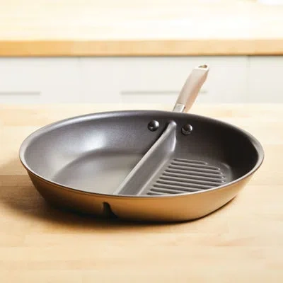 Anolon Advanced Home Hard Anodized Nonstick Divided Grill And Griddle Pan, 12.5 Inch In Brown