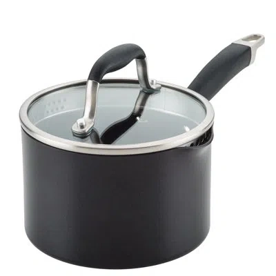 Anolon Advanced Home Hard Anodized Nonstick Saucepan With Straining Lid, 2 Quart In Black