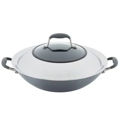 Anolon Advanced Home Hard Anodized Nonstick Wok With Side Handles And Lid, 14 Inch In Gray