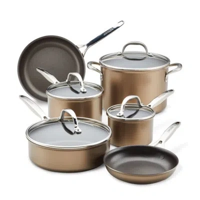 Anolon Ascend Hard Anodized Nonstick Cookware Pots And Pans Set, Induction Compatible - 10 Piece In Bronze