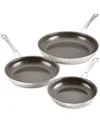 Anolon Everlast Stainless Steel Ceramic Nonstick 3 Piece Frying Pan Set In Stainless Steel