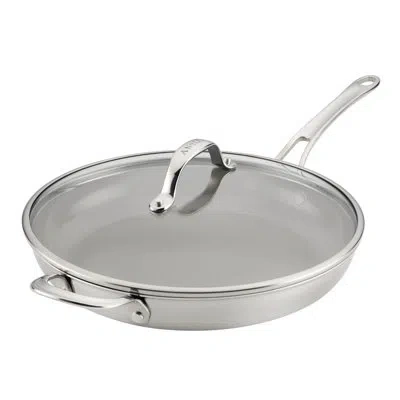Anolon Everlast Clad Ceramic Stainless Steel Frying Pan With Lid And Helper Handle, 12.25-inch, Silver