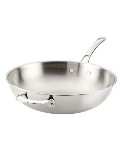 Anolon Everlast Stainless Steel 12.5" Tri-ply Clad Stir Fry Pan In Silver