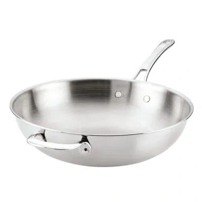Anolon Everlast Tri-ply Clad Stir Fry With Helper Handle, 12.5-inch, Stainless Steel In Silver
