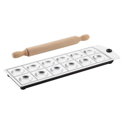 Anolon Gourmet 12-imprint Ravioli Press With Mini Rolling Pin In White,beige