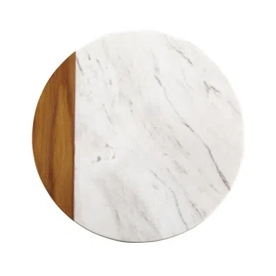 Anolon Pantryware White Marble And Teakwood Round Cutting And Serving Board, 10-inch In Brown;white