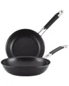 Anolon Smartstack 8.5" & 10" Hard-anodized Nesting Skillet Set In Black