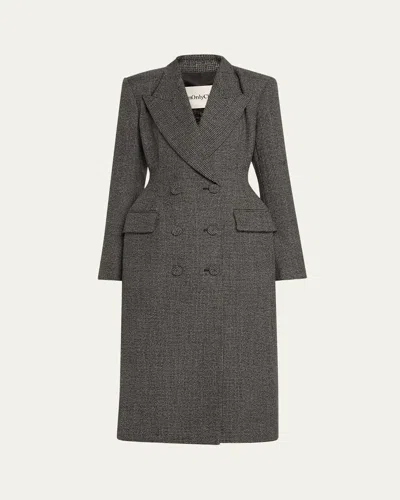 Anonlychild Darliston Double-breasted Ruched Wool Jacket In Blk  Grey Check