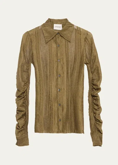 Anonlychild Luidas Ruched-sleeve Shirt In Olive